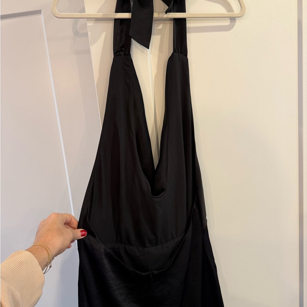 Lulu's Black Backless Cowl Halter Satin Gown - Picture 3 of 6